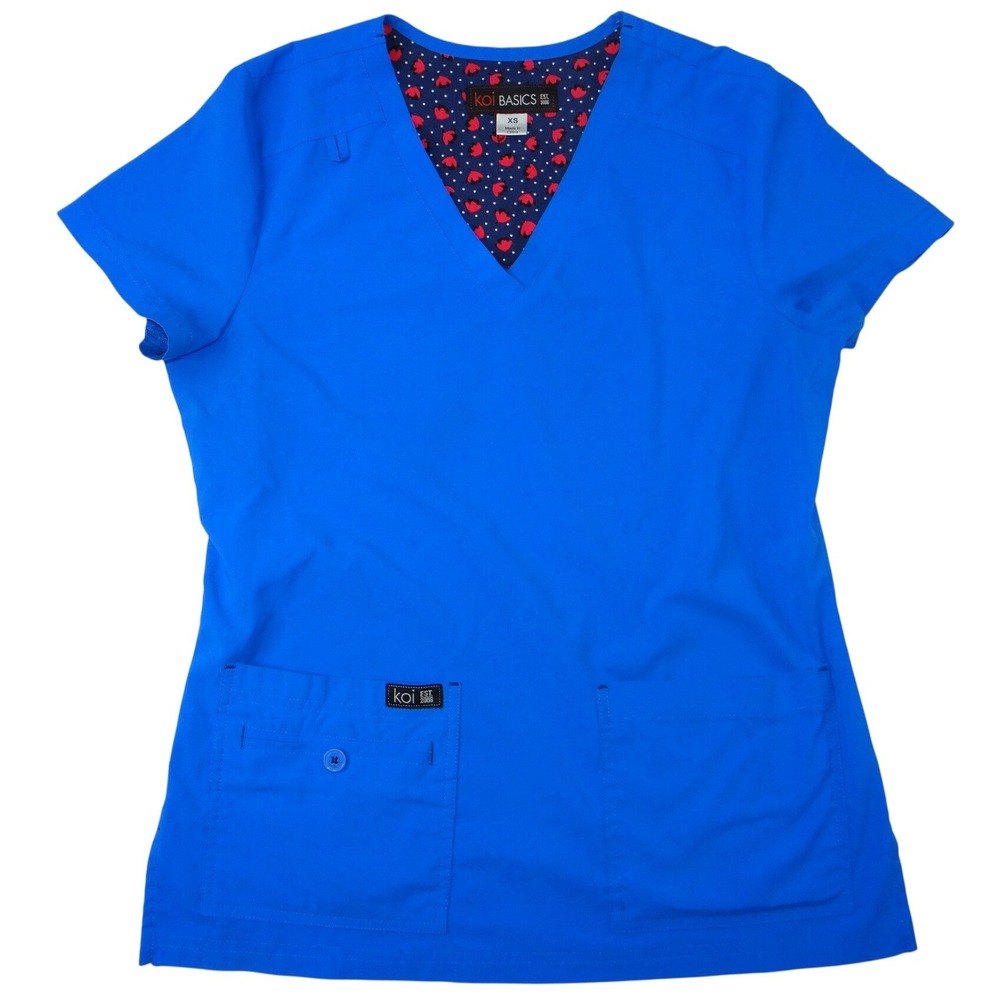 Koi Basics Royal Blue V Neck Scrub Top Short Sleeve‎ Shirt Women's XS